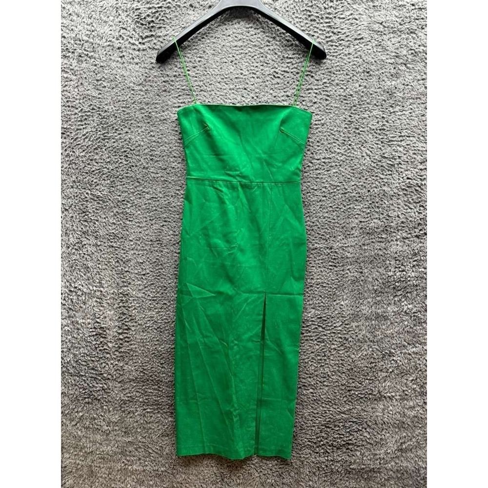 Vesper Cami Strap Midi Bodycon‎ Dress w/ Thigh Split Mid Green Womens Size 10